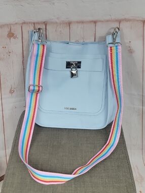 Steve Madden Pastel Blue Crossbody with Rainbow Strap